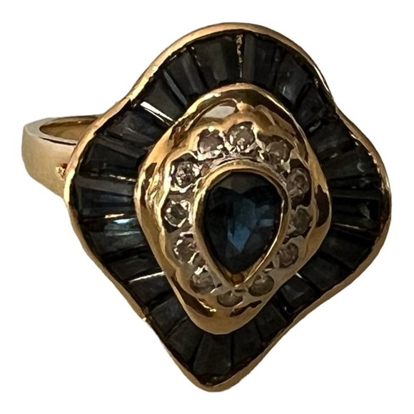 Diamond Sapphire Ring 2.18 Carat - 18K Yellow Gold Size: 7 1/2 - 1142 - Picture 1 of 9